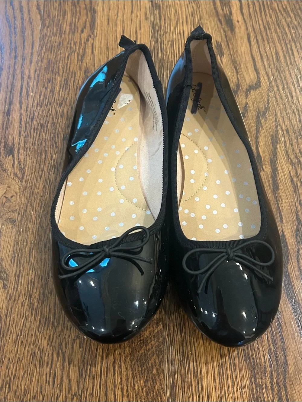 Cat & Jack Black Patent Leather Ballet Flats Bow Shoes Size 5 Kids